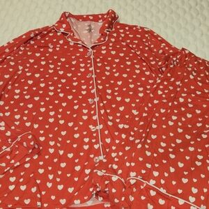 Birdie Bean Womens 2 Piece Button Down Pajama Set Bamboo Red Hearts Plus Size 3x